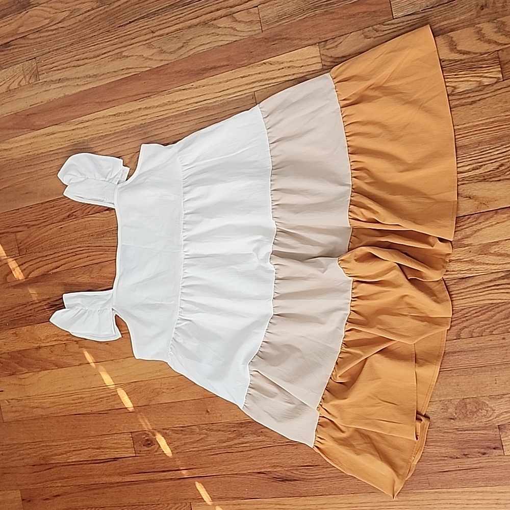 Shein Babydoll Dress Size Large Ruffle Shoulder 8/10 Colorblock Smock Dress